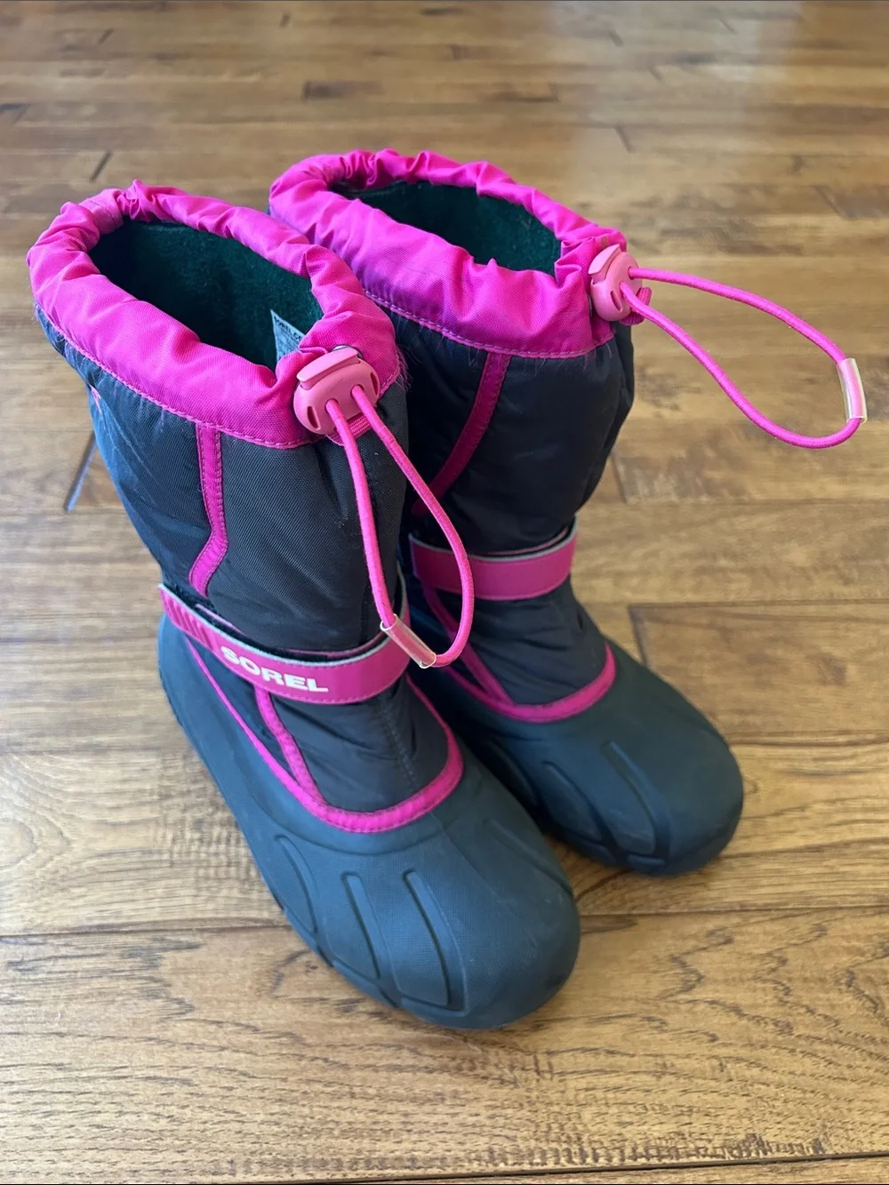 Sorel Flurry TP Winter Snow Boots Black Pink Youth Size 6 EU 38
